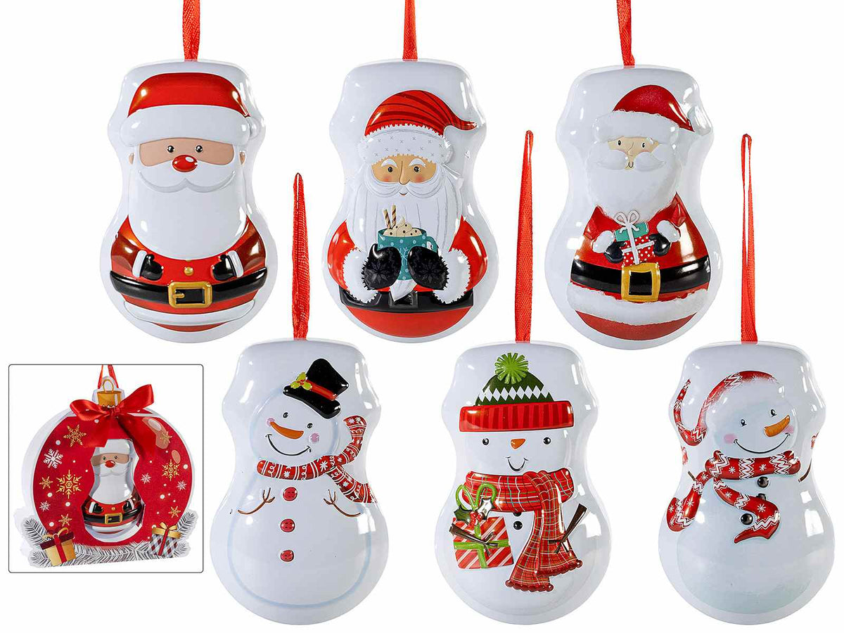 Palline di Natale a scatola in metallo da appendere, in confezione regalo, set da 6 pezzi, cm 7 x 5 x 11 H
