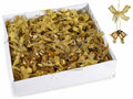 Fiocchetti dorati con campanelline in metallo in scatola da 100 pezzi, cm 3 x 4,5 H