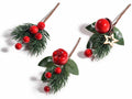 Mazzolini pick natalizi con aghi di pino, bacche rosse e decoro stella in legno, set da 36 pezzi, cm 8 H (con gambo 13,5)