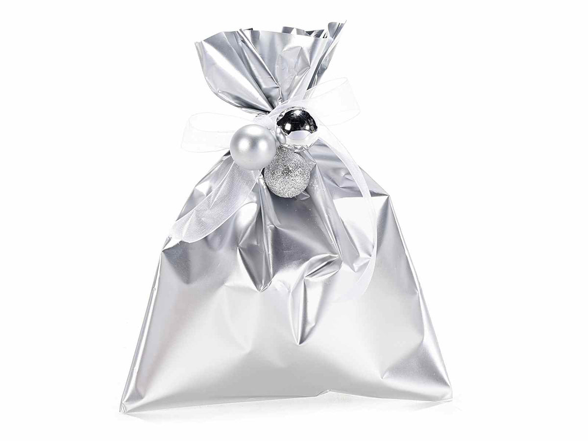 Busta a sacchetto regalo metallizzata argento opaco. Ideale per confezioni, set da 100 pezzi, cm 15 x 20 H