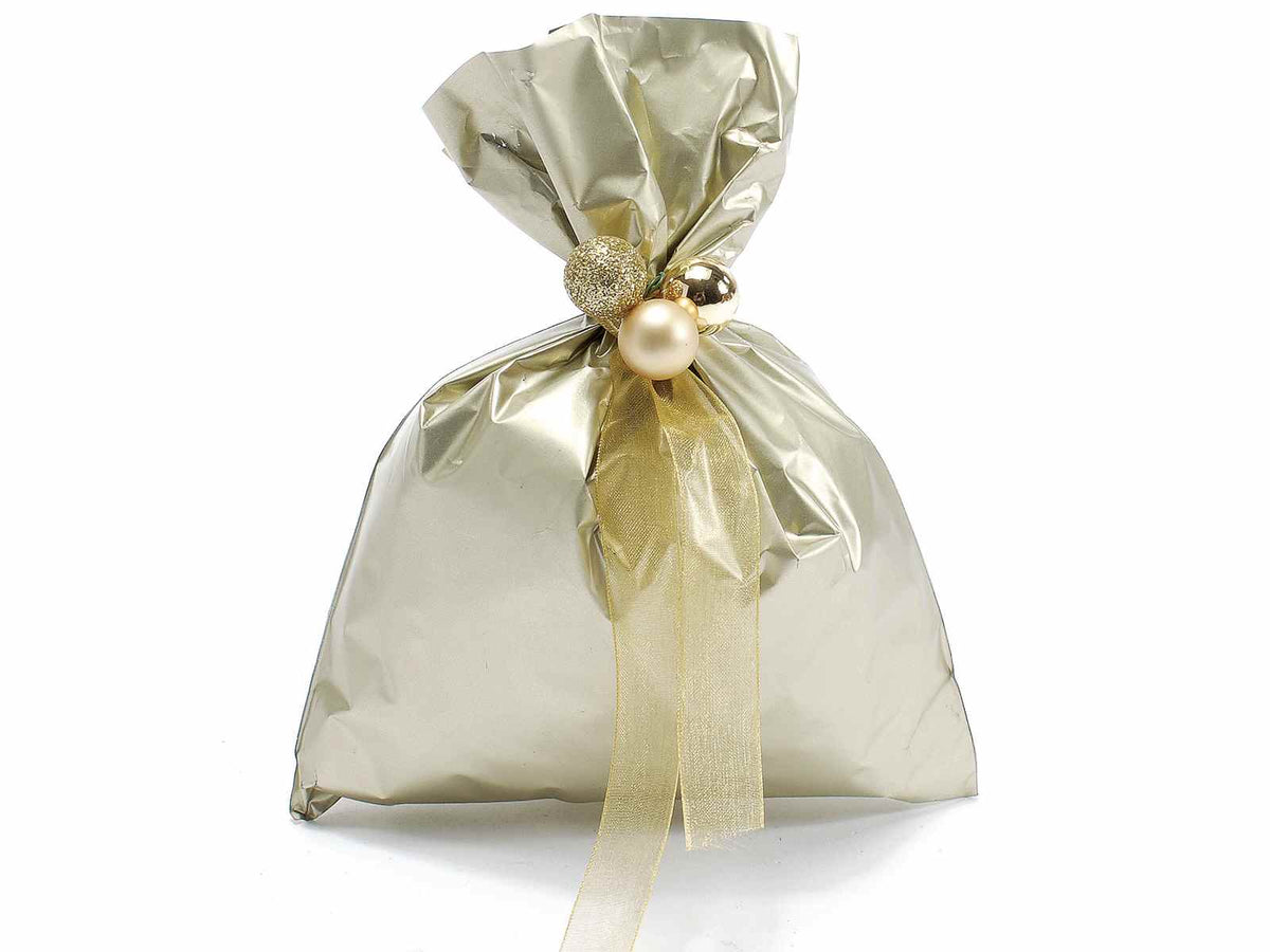 Busta a sacchetto regalo metallizzata champagne opaco. Ideale per confezioni, set da 100 pezzi, cm 15 x 20 H