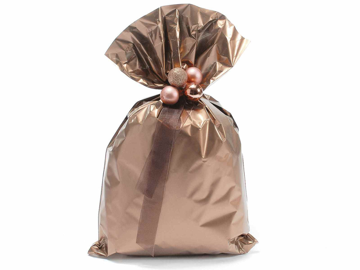 Busta a sacchetto regalo metallizzata bronzo opaco. Ideale per confezioni, set da 50 pezzi, cm 25 x 40 H