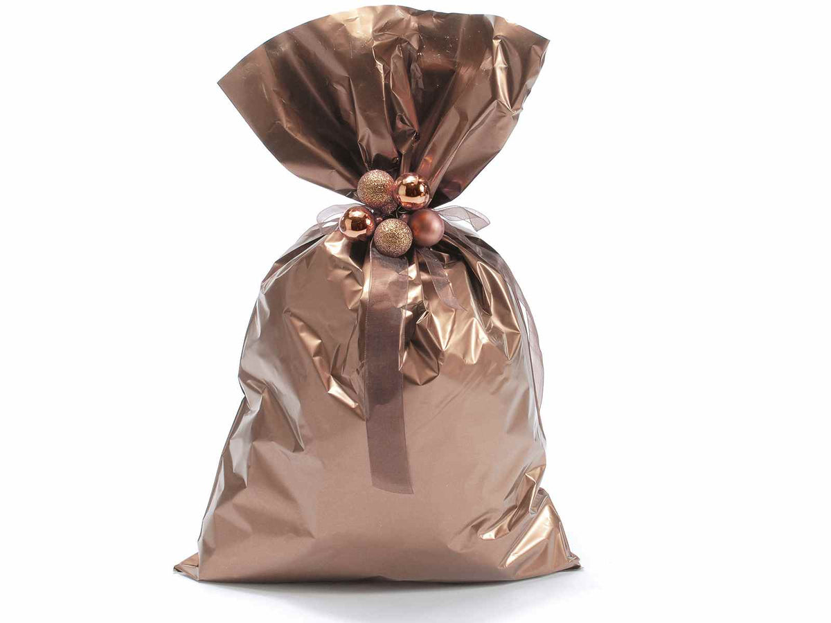 Busta a sacchetto regalo metallizzata bronzo opaco. Ideale per confezioni, set da 50 pezzi, cm 30 x 50 H