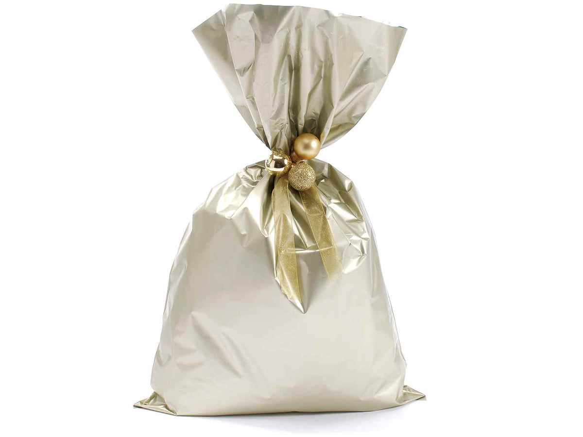 Busta a sacchetto regalo metallizzata champagne opaco. Ideale per confezioni, set da 50 pezzi, cm 30 x 50 H