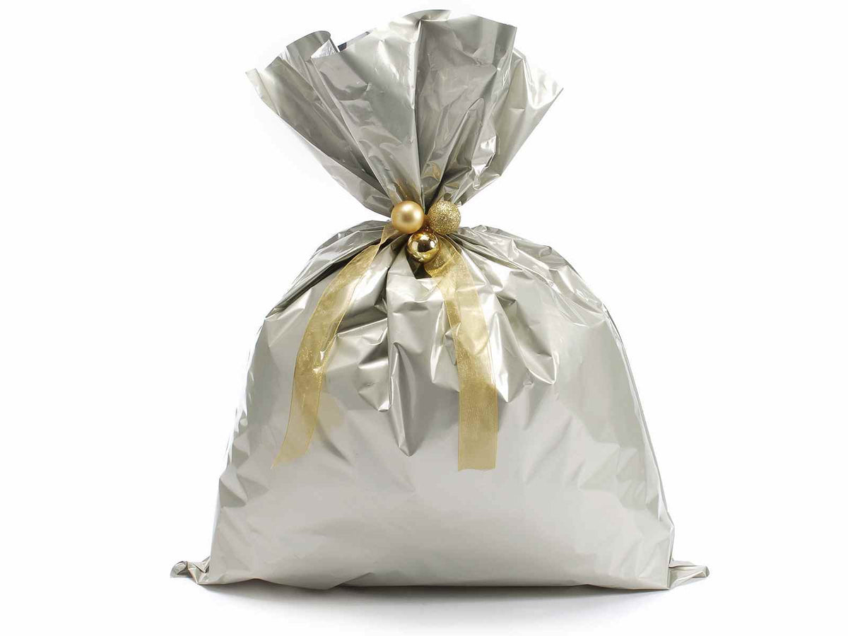 Busta a sacchetto regalo metallizzata champagne opaco. Ideale per confezioni, set da 50 pezzi, cm 45 x 60 H