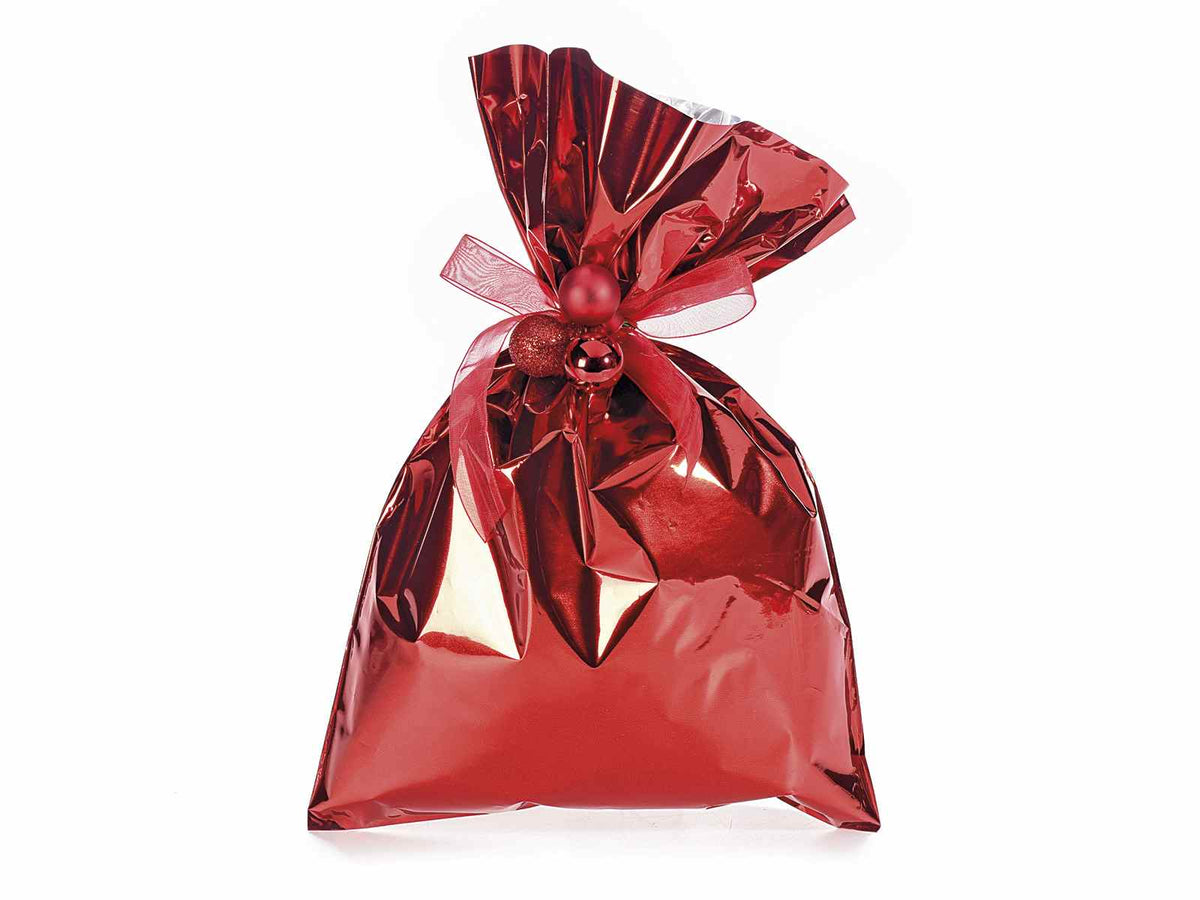 Busta a sacchetto regalo metallizzata rosso lucido. Ideale per confezioni, set da 100 pezzi, cm 20 x 30 H