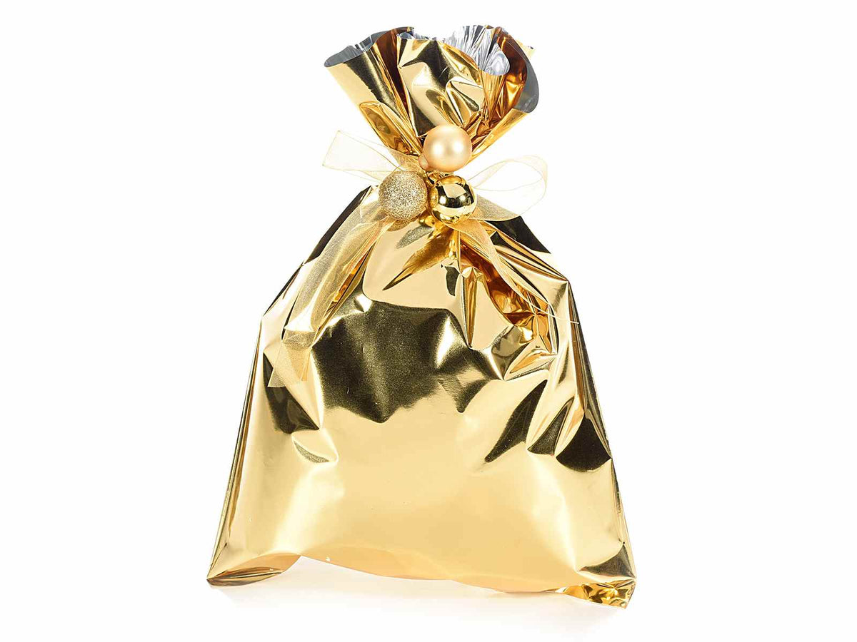 Busta a sacchetto regalo metallizzata oro lucido. Ideale per confezioni regalo, set da 100 pezzi, cm 20 x 30 H