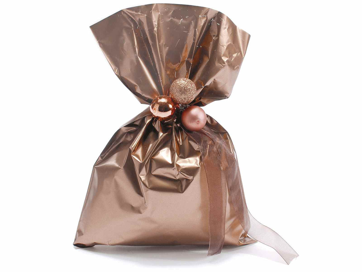 Busta a sacchetto regalo metallizzata bronzo opaco. Ideale per confezioni, set da 100 pezzi, cm 20 x 30 H