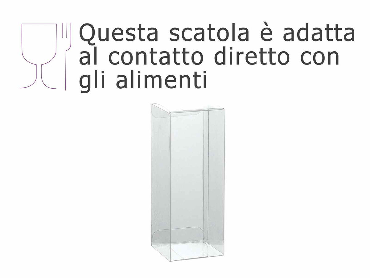 Scatole lunghe rettangolari trasparenti in PET - uso alimentare, set da 30 pezzi, cm 4,7 x 4,7 x 12,5 H