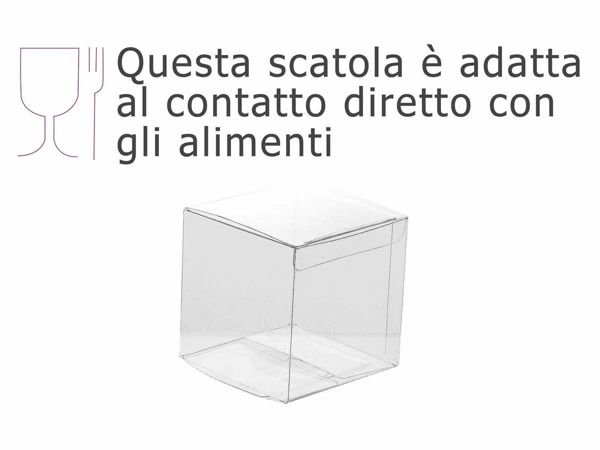 Scatole cubiche trasparenti in PET - uso alimentare, set da 25 pezzi, cm 7,5 x 7,5 x 7,5 H