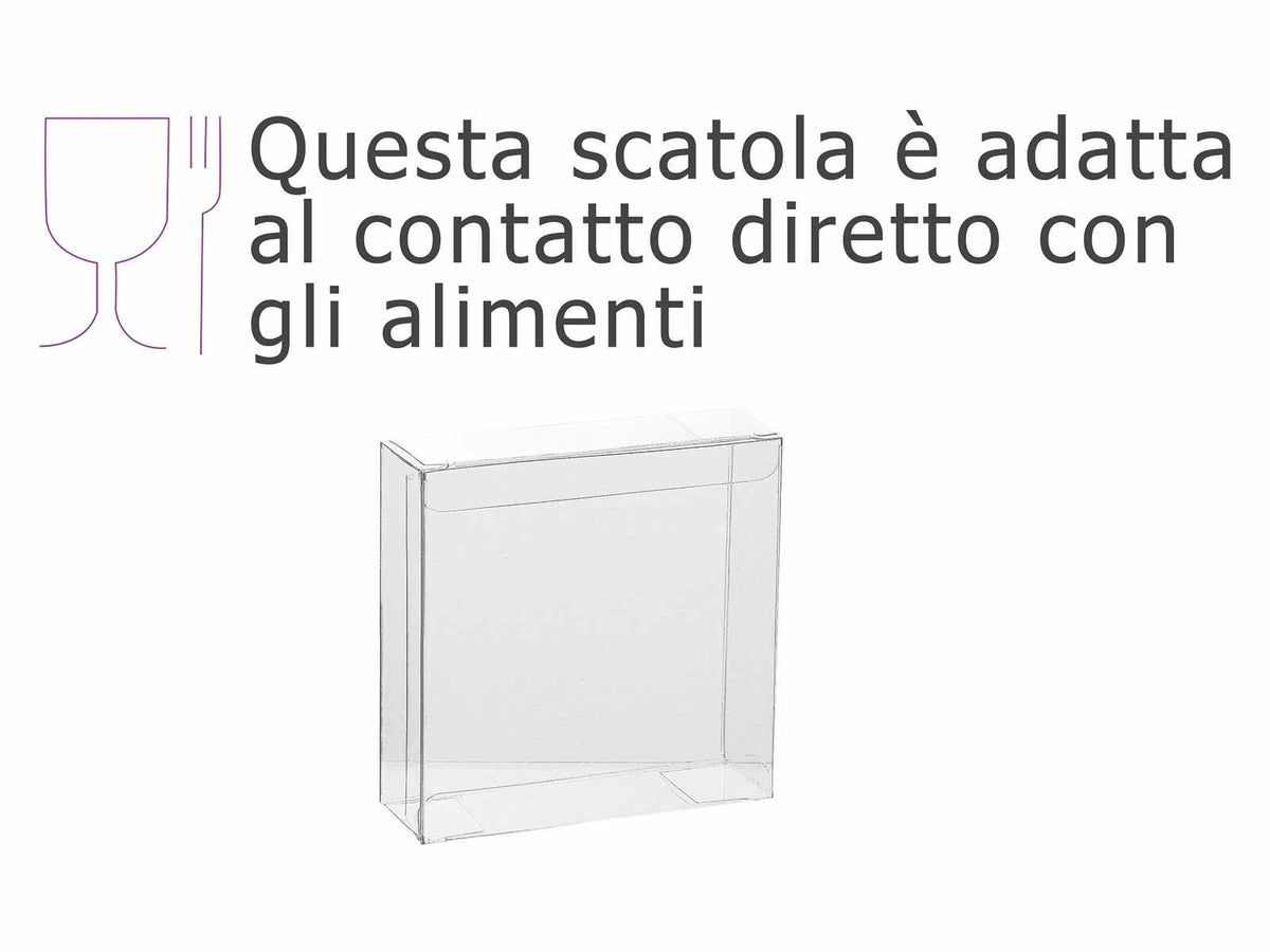Scatole quadrate trasparenti in PET - uso alimentare, set da 40 pezzi, cm 9 x 2,8 x 9 H