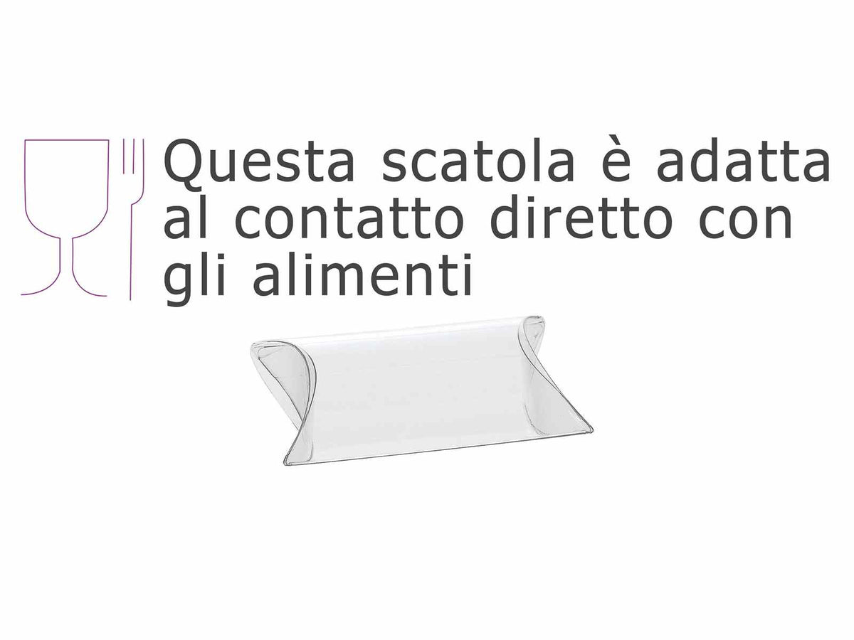 Scatole trasparenti a cuscino dimensione piccola in PET - uso alimentare, set da 60 pezzi, cm 8,7 x 2,5 x 6,3 H