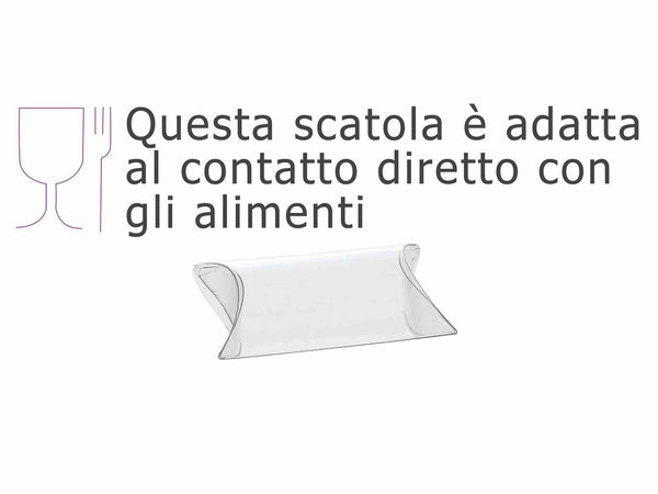 Scatole trasparenti a cuscino dimensione piccola in PET - uso alimentare, set da 60 pezzi, cm 8,7 x 2,5 x 6,3 H