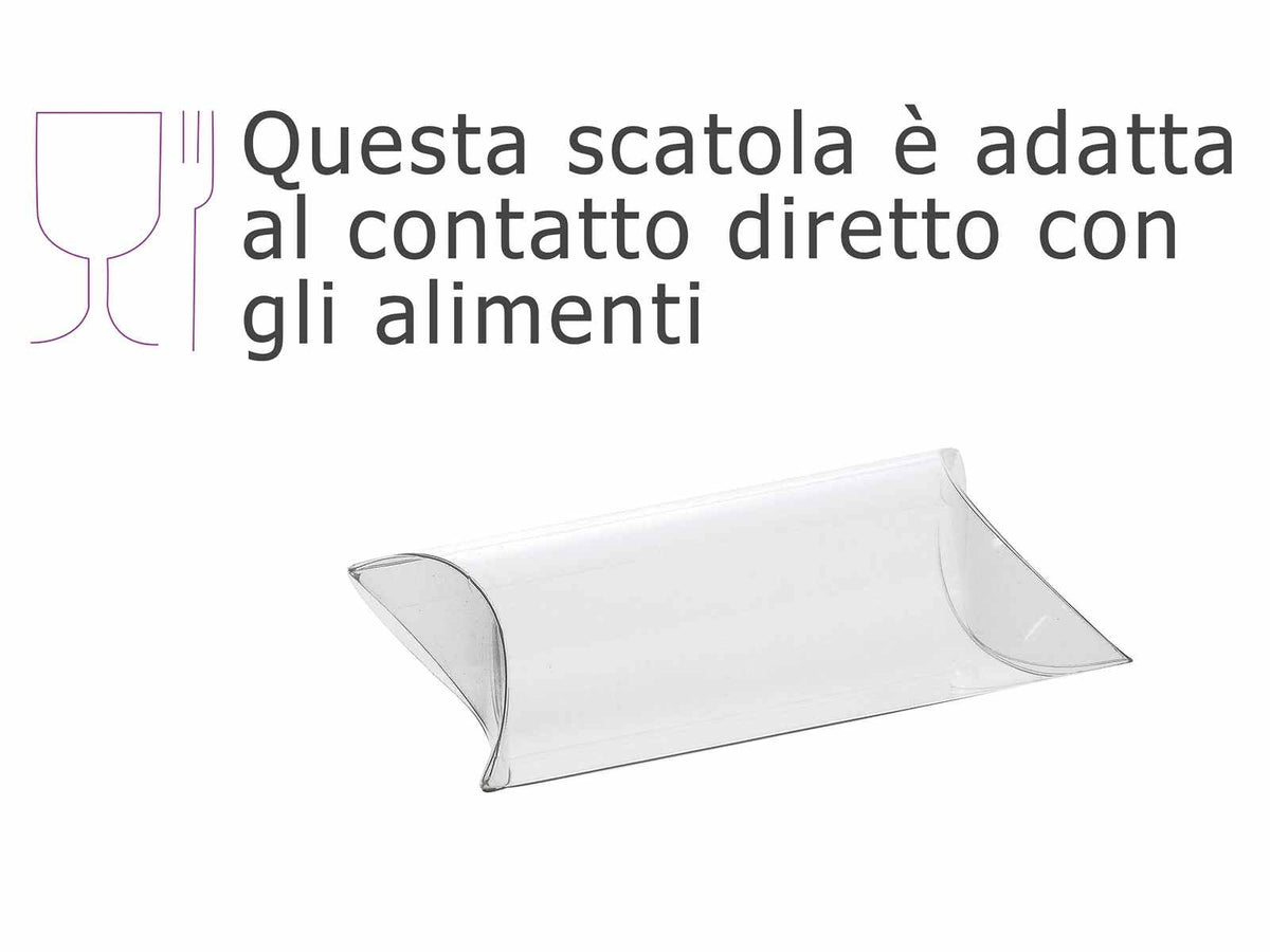 Scatola a cuscino trasparente in PET di dimensione media- uso alimentare, set da 40 pezzi, cm 13 x 3 x 8,7 H