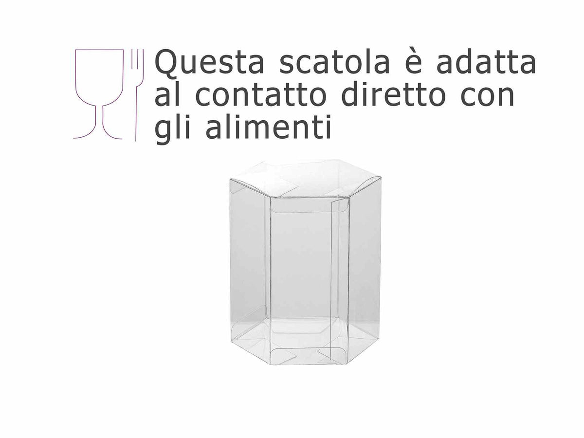 Scatole da regalo esagonali trasparenti in PET - uso alimentare, set da 25 pezzi, cm 9 x 7,7 x 10 H