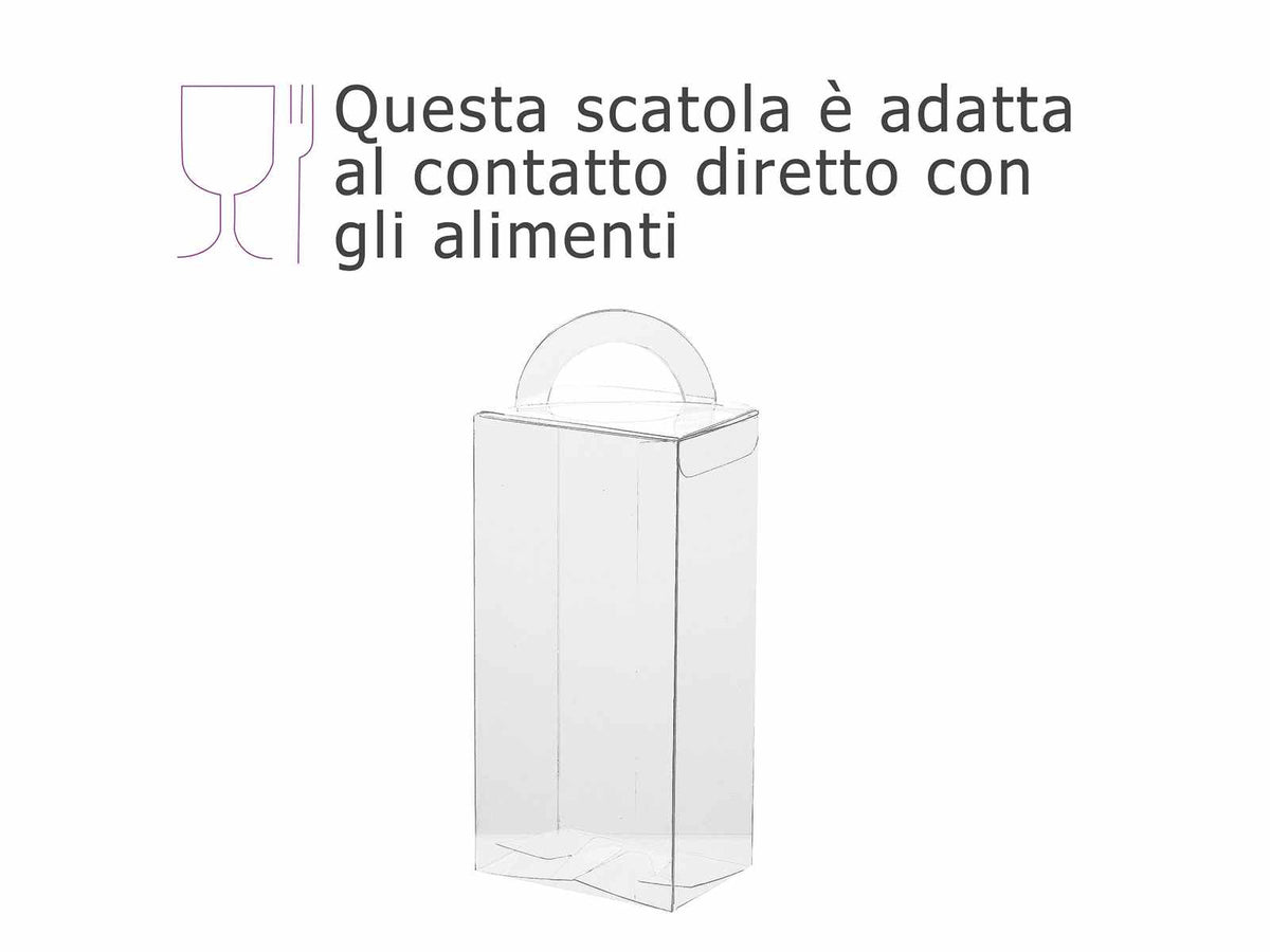 Scatole regalo trasparenti in PET - uso alimentare con manico, set da 25 pezzi, cm 7,2 x 4,9 x 14,5 H