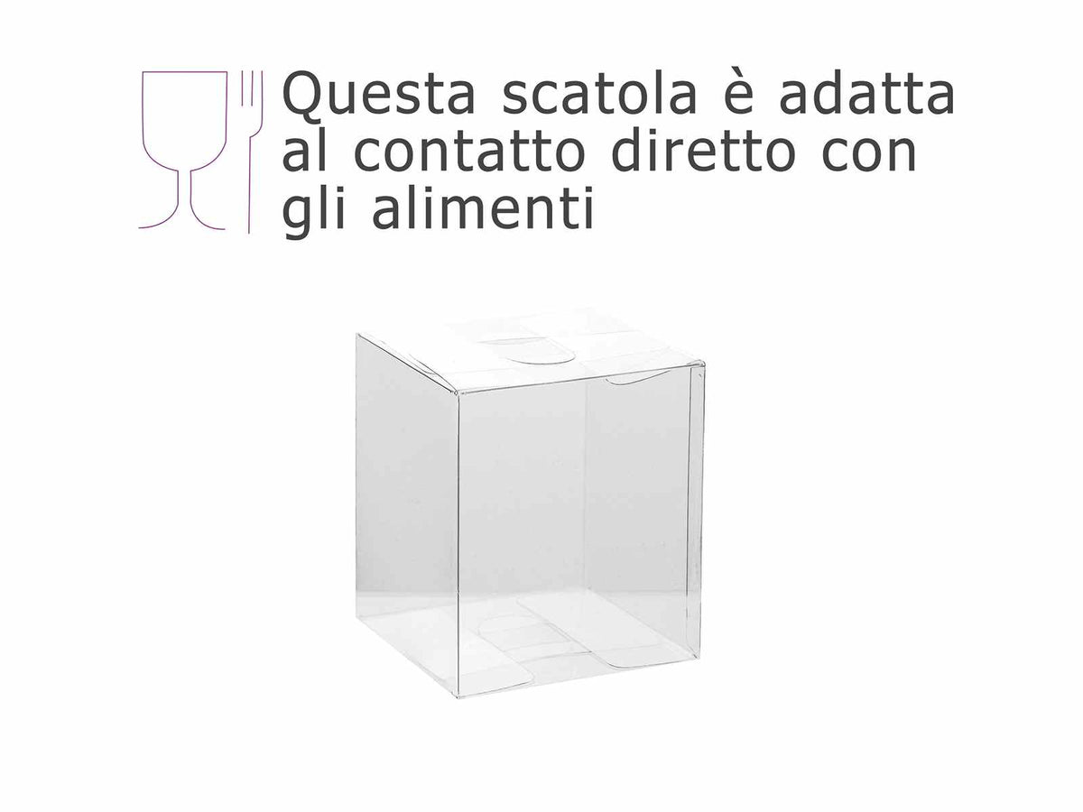 Scatole grandi trasparenti in PET - uso alimentare a base quadrata, set da 20 pezzi, cm 8,6 x 8,6 x 10 H