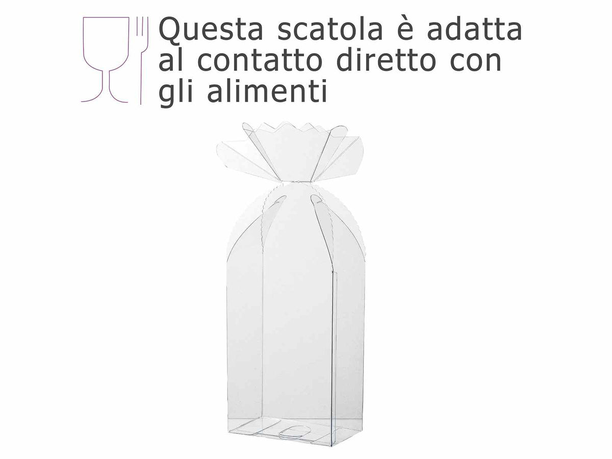 Scatole rettangolari trasparenti in PET - uso alimentare con chiusura a fiocco, set da 10 pezzi, cm 13,5 x 8,5 x 20,5 H