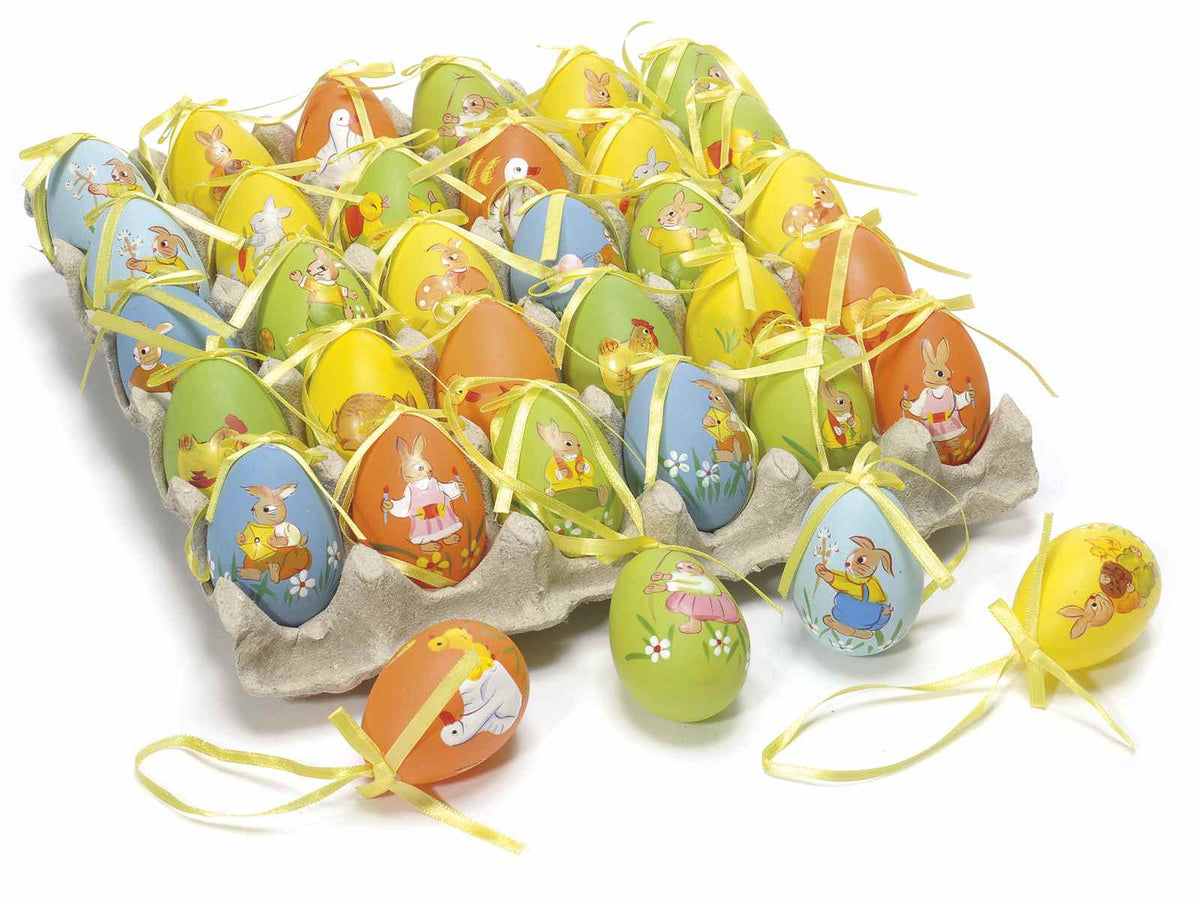 Uova di Pasqua in plastica dipinte a mano in espositore da 30 pezzi, set da 2 pezzi, Ø 4 cm x 6 H