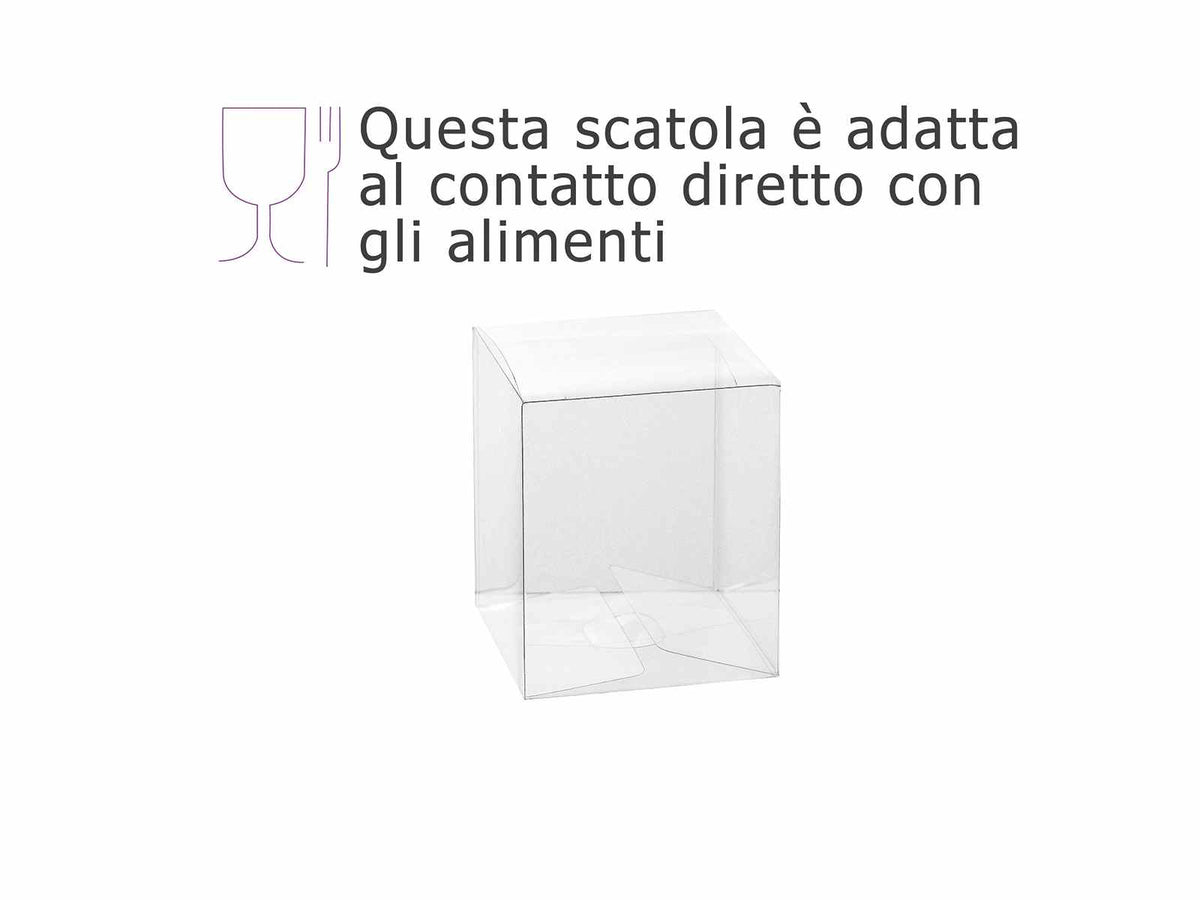 Scatole quadrate trasparenti in PET - uso alimentare, set da 20 pezzi, cm 10 x 10 x 12 H