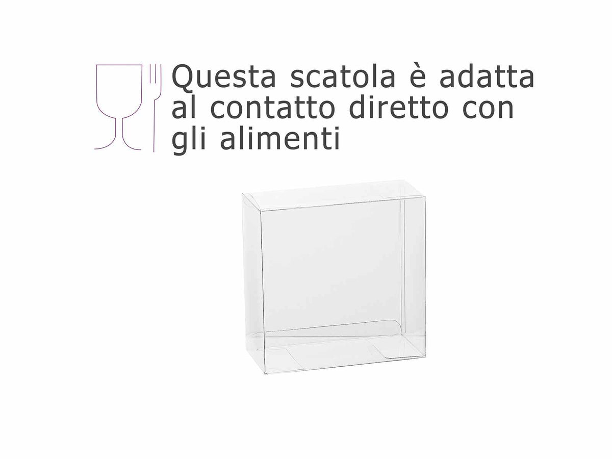 Scatole quadrate trasparenti in PET - uso alimentare, set da 25 pezzi, cm 12,2 x 5,7 x 12,2 H