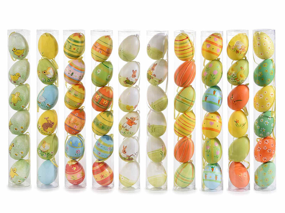 Uova di Pasqua in plastica dipinte a mano in tubo da 6 pezzi, set da 10 pezzi, Ø 4 cm x 6 H