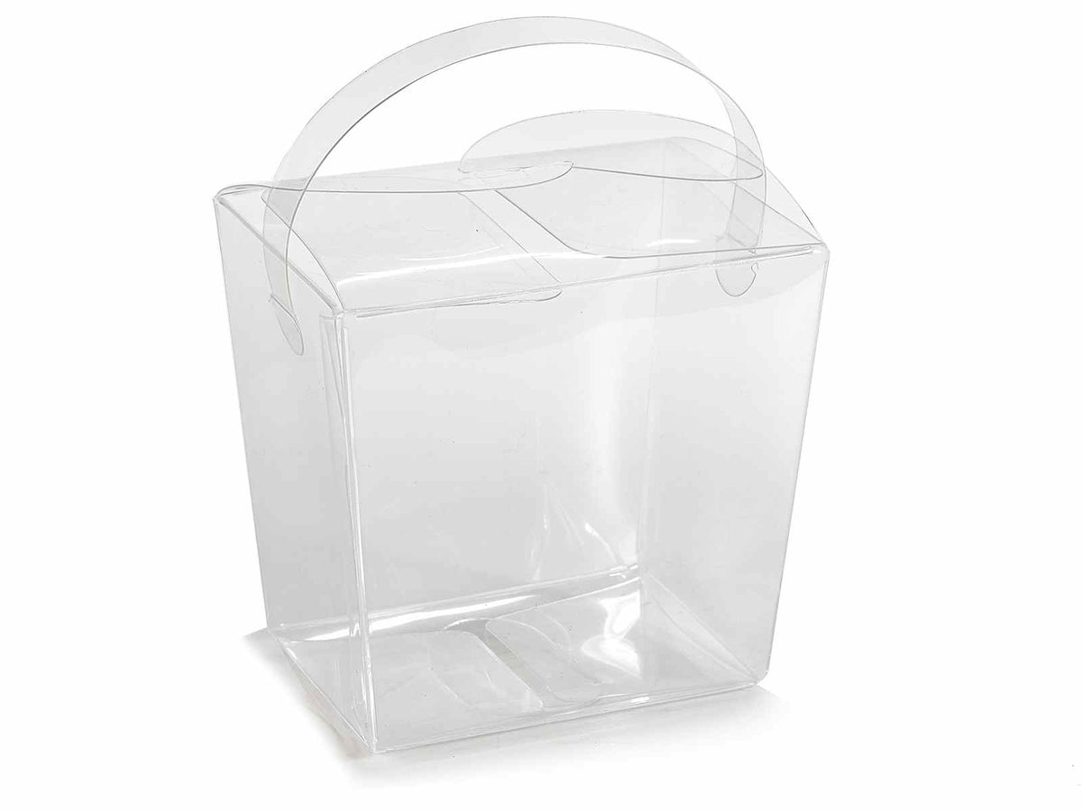 Scatole quadrate trasparenti in PET - uso alimentare con manico, set da 25 pezzi, cm 9 x 6,5 x 8,5 H