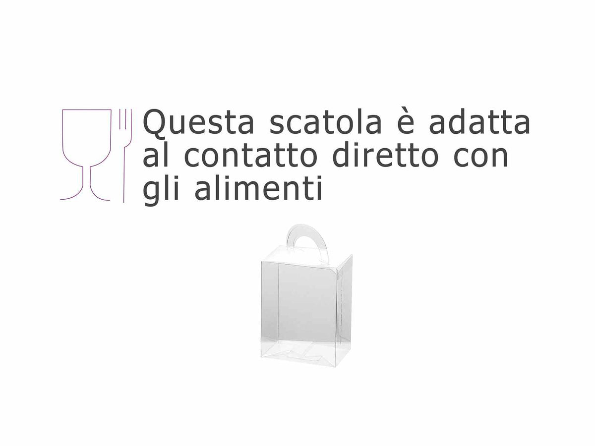 Scatole rettangolari trasparenti con manico in PET - uso alimentare, set da 30 pezzi, cm7x4,8x9,5H (con manici12,5)