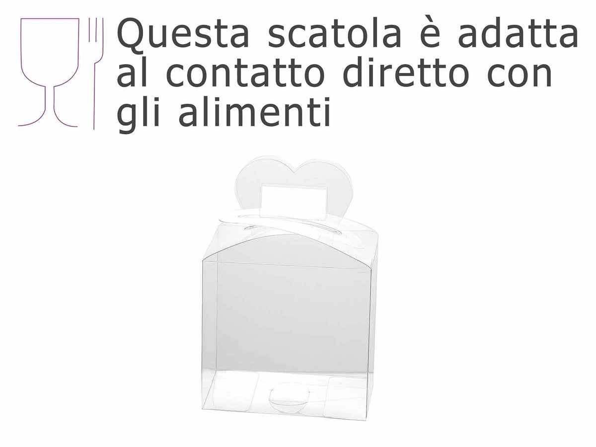 Scatole rettangolare con manico trasparenti in PET - uso alimentare, set da 15 pezzi, cm12,5x8,5x12H (con manici18)
