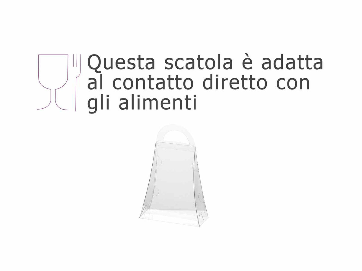 Scatole a borsa trasparenti in PET - uso alimentare con manico, set da 30 pezzi, cm 9,5x4,2x12H (con manici15)