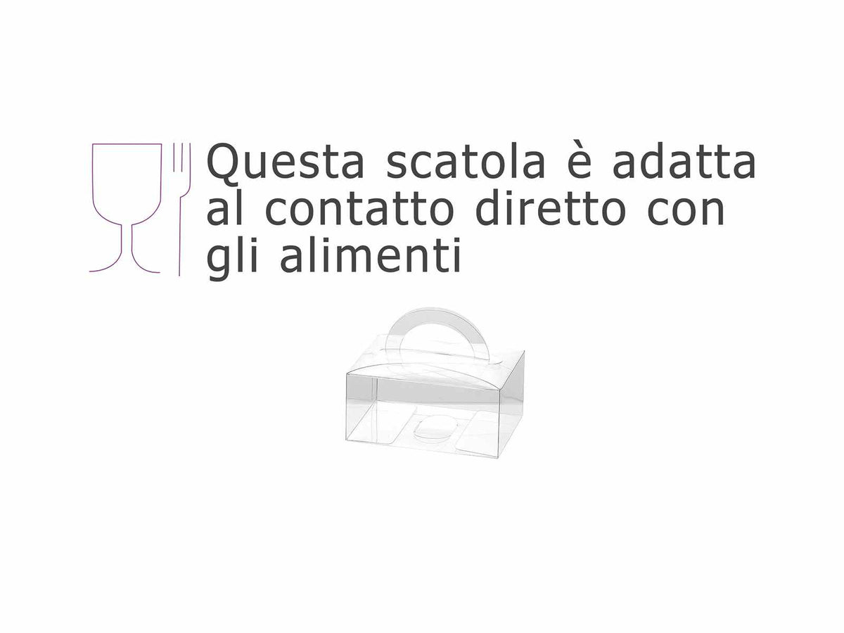 Scatole rettangolari trasparenti per confezionare con manico in PET - uso, set da 25 pezzi, cm10x7,5x4,7H (con manici8,5)