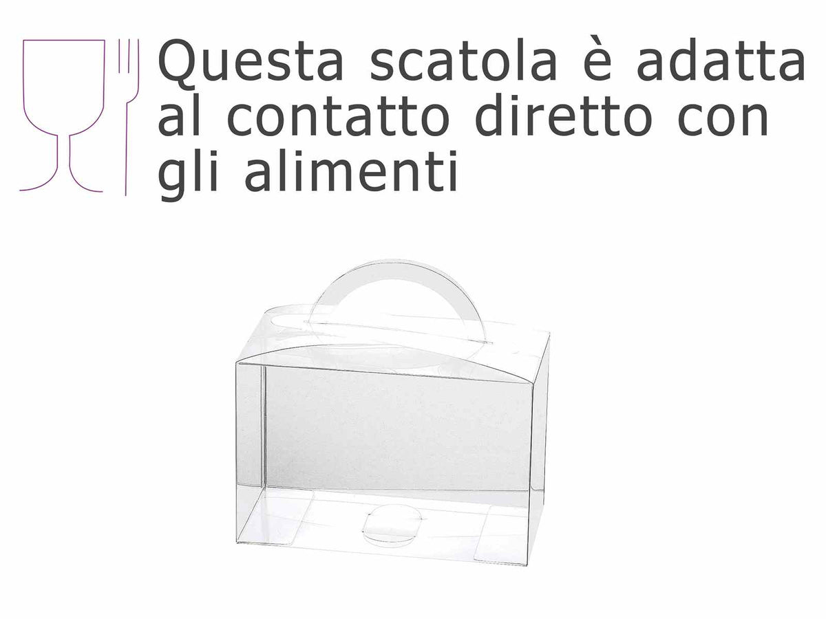 Scatole trasparenti in PET - uso alimentare rettangolari con manico, set da 12 pezzi, cm 16x8x10,5H (con manici15)