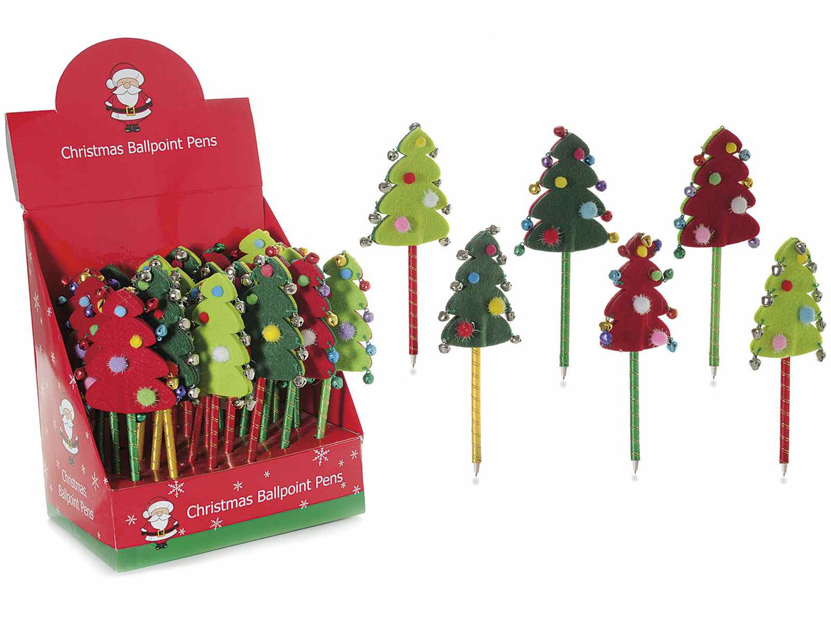 Penne ad albero di Natale in panno colorato con campanelle decorative, set da 24 pezzi, cm 20 H - Inchiostro nero