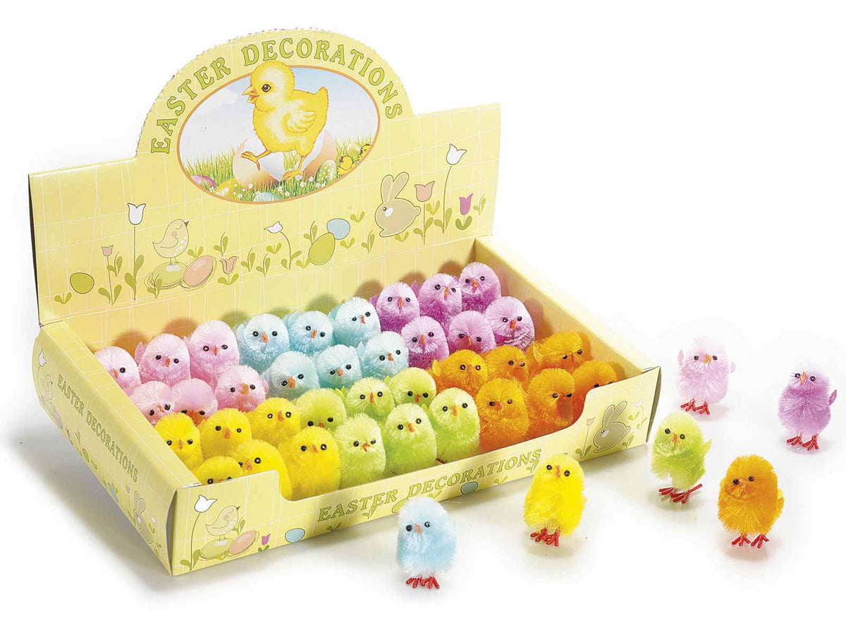 Pulcini di Pasqua decorativi colorati e modellabili in espositore da 36 pezzi, set da 2 pezzi, cm 3,5 H