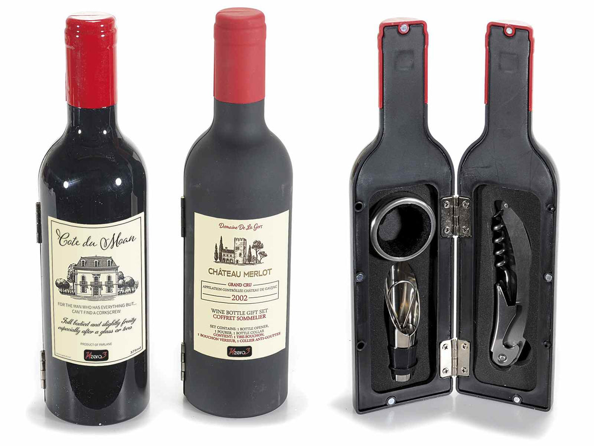 Bottiglie con 3 accessori da sommelier per il vino, set da 2 pezzi, Ø 6 cm x 23,5 H