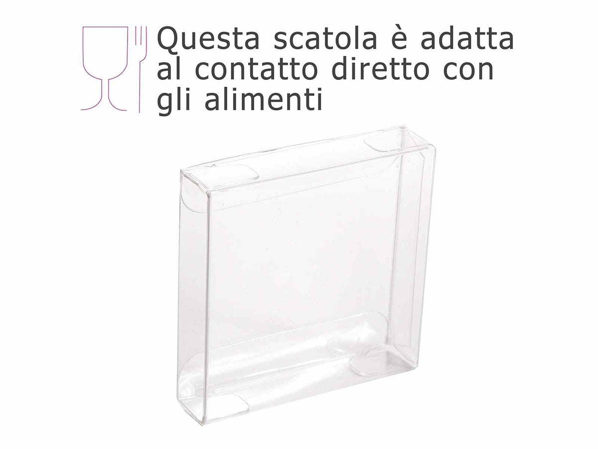 Scatole quadrate trasparenti in PET - uso alimentare, set da 20 pezzi, cm 6,2 x 1,5 x 6,2 H
