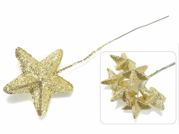Stella natalizia chiudi pacco / pick color oro con glitter e gambo modellabile, set da 120 pezzi, Ø 4,7 cm x 13 H