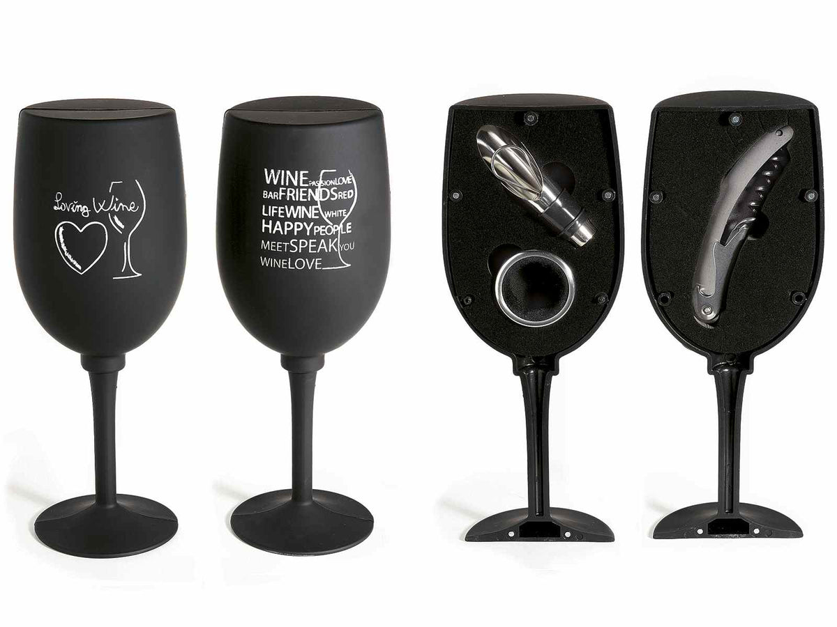 Set sommelier a calice con salva goccia, tappo versatore e apri bottiglia, set da 2 pezzi, Ø 9 cm x 23 H