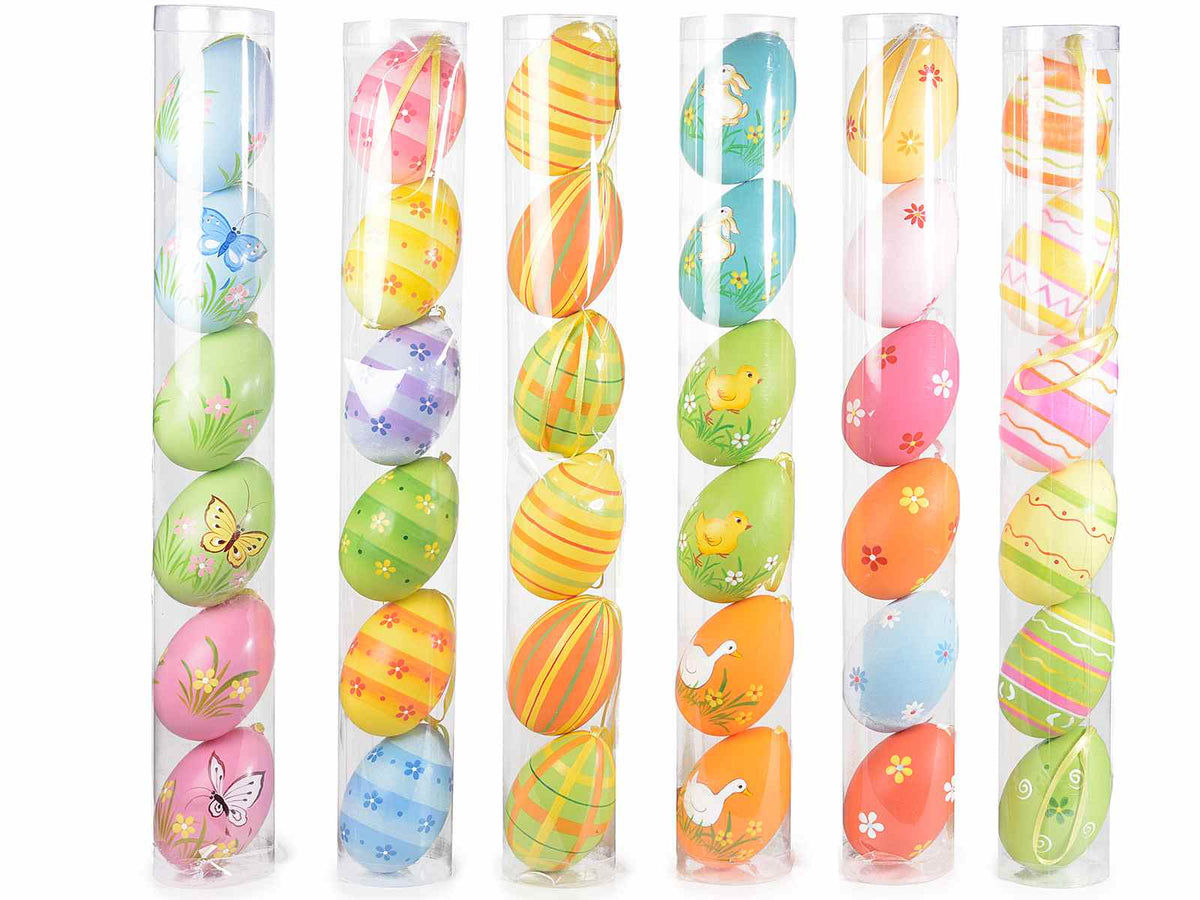 Uova decorative dipinte a mano in tubo da 6 pezzi, set da 6 pezzi, Ø 5 cm x 8 H