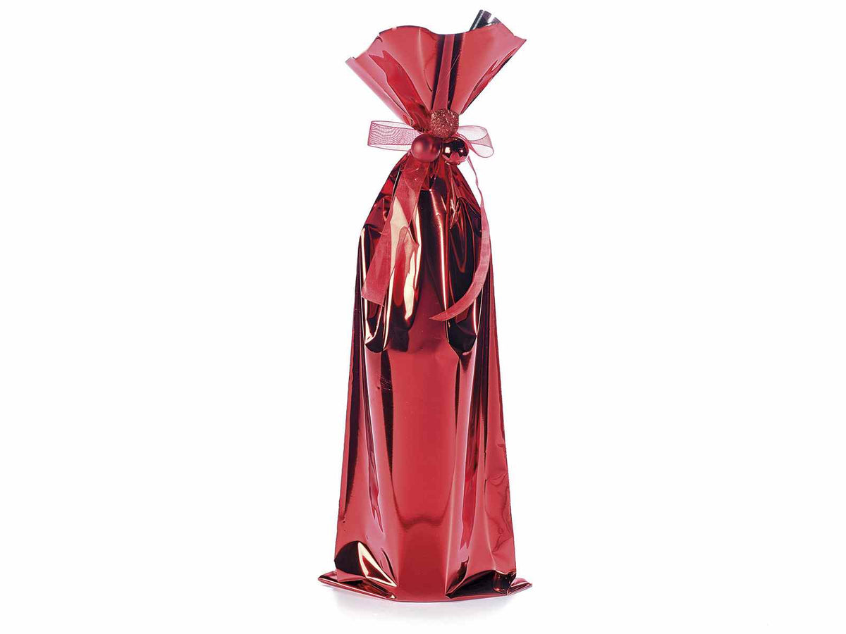 Busta a sacchetto regalo metallizzata rosso lucido. Ideale per confezioni, set da 100 pezzi, cm 16 x 45 H