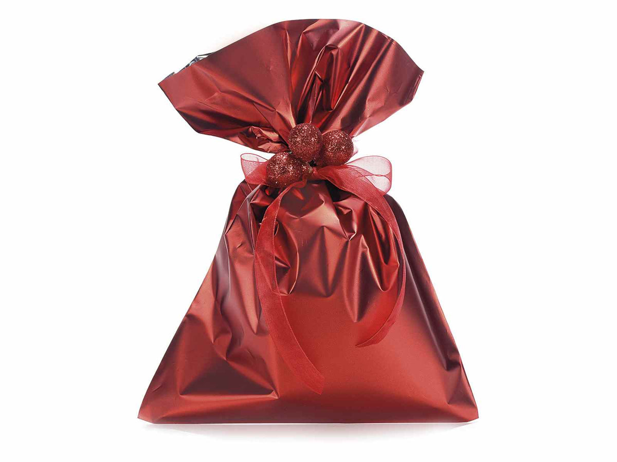 Busta a sacchetto regalo metallizzata rosso opaco. Ideale per confezioni, set da 100 pezzi, cm 20 x 30 H