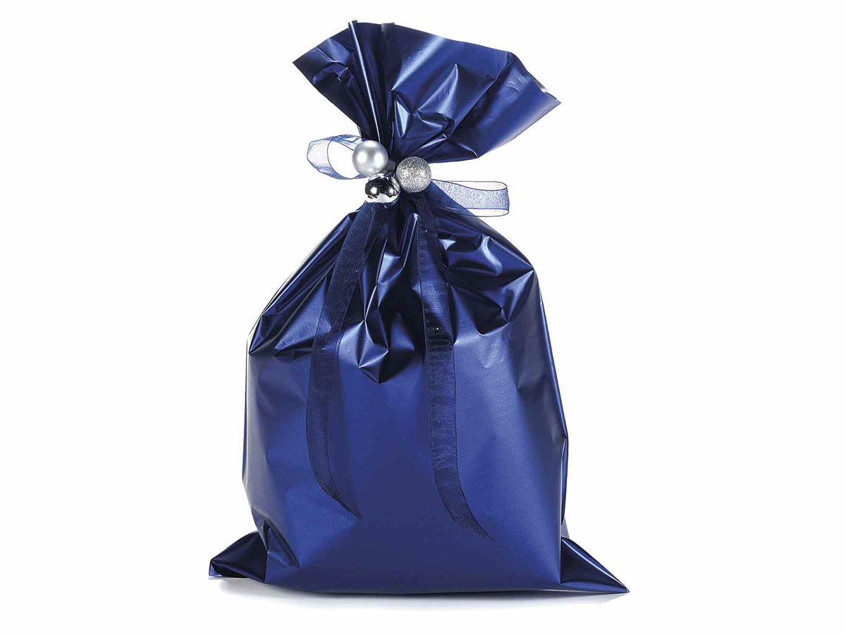 Busta a sacchetto regalo metallizzata blu opaco. Ideale per confezioni regalo, set da 50 pezzi, cm 25 x 40 H