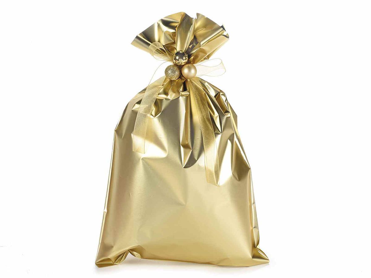 Busta a sacchetto regalo metallizzata oro opaco. Ideale per confezioni regalo, set da 50 pezzi, cm 25 x 40 H
