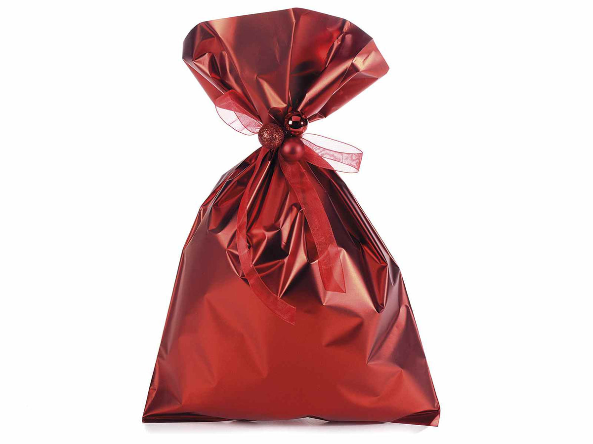 Busta a sacchetto regalo metallizzata rosso opaco. Ideale per confezioni, set da 50 pezzi, cm 25 x 40 H