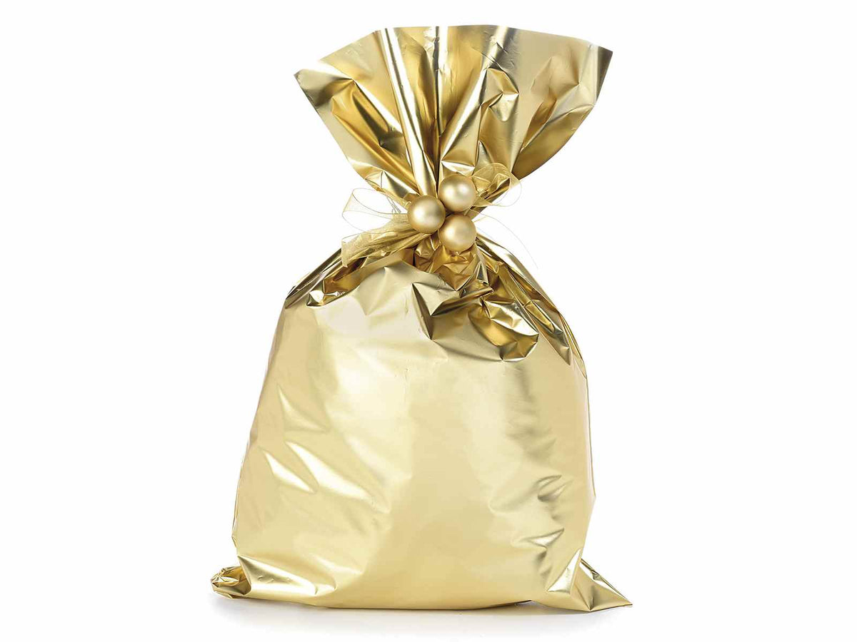 Busta a sacchetto regalo metallizzata oro opaco. Ideale per confezioni regalo, set da 50 pezzi, cm 30 x 50 H
