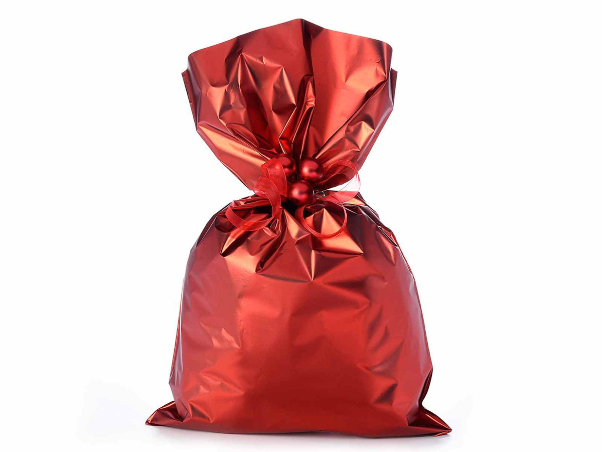 Busta a sacchetto regalo metallizzata rosso opaco. Ideale per confezioni, set da 50 pezzi, cm 30 x 50 H