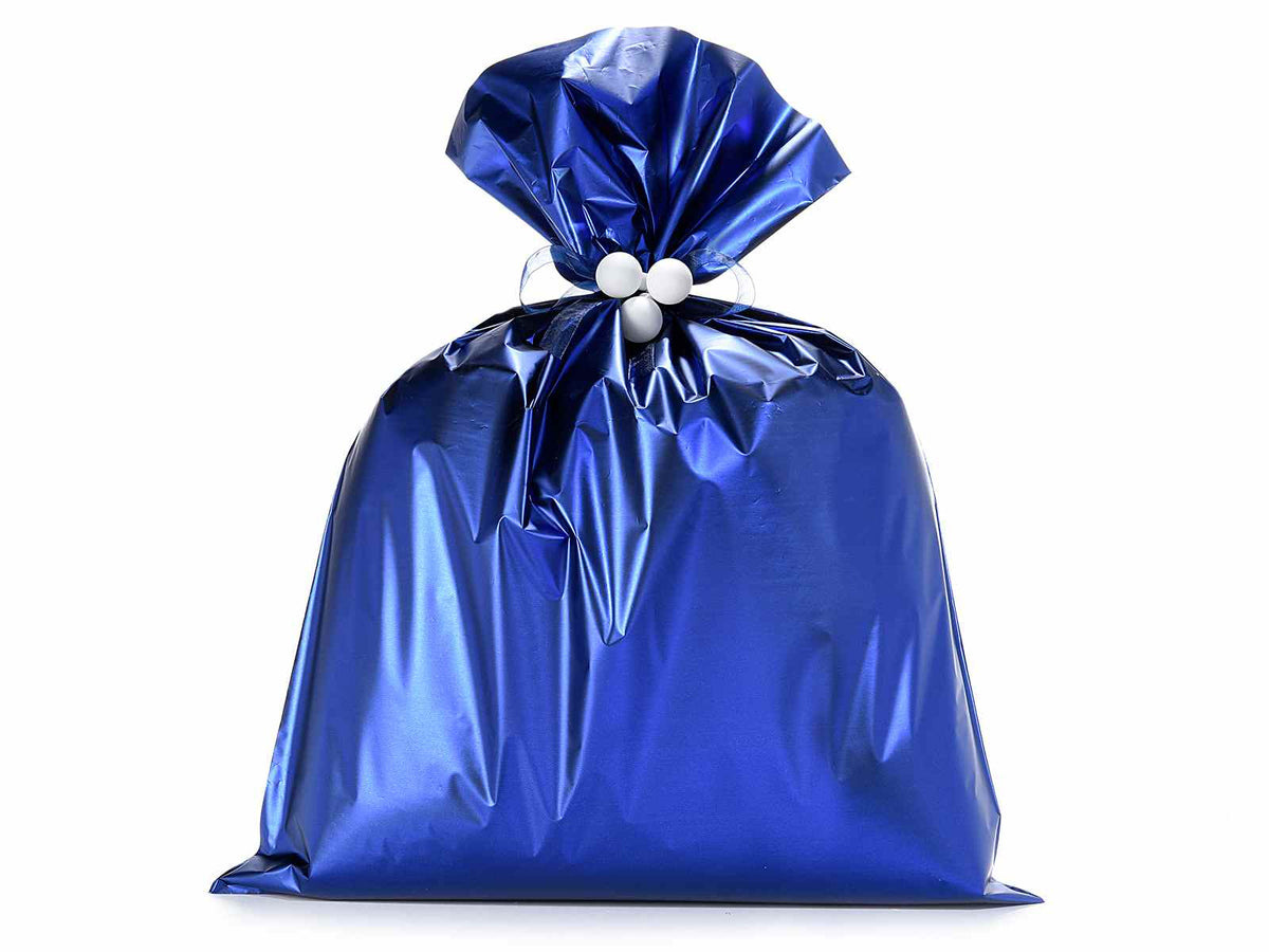 Busta a sacchetto regalo metallizzata blu opaco. Ideale per confezioni regalo, set da 50 pezzi, cm 45 x 60 H