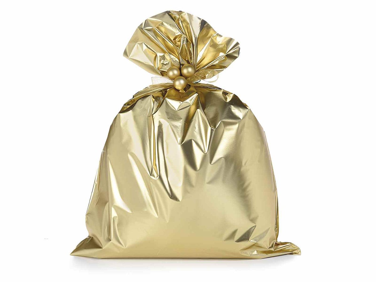 Busta a sacchetto regalo metallizzata oro opaco. Ideale per confezioni regalo, set da 50 pezzi, cm 45 x 60 H