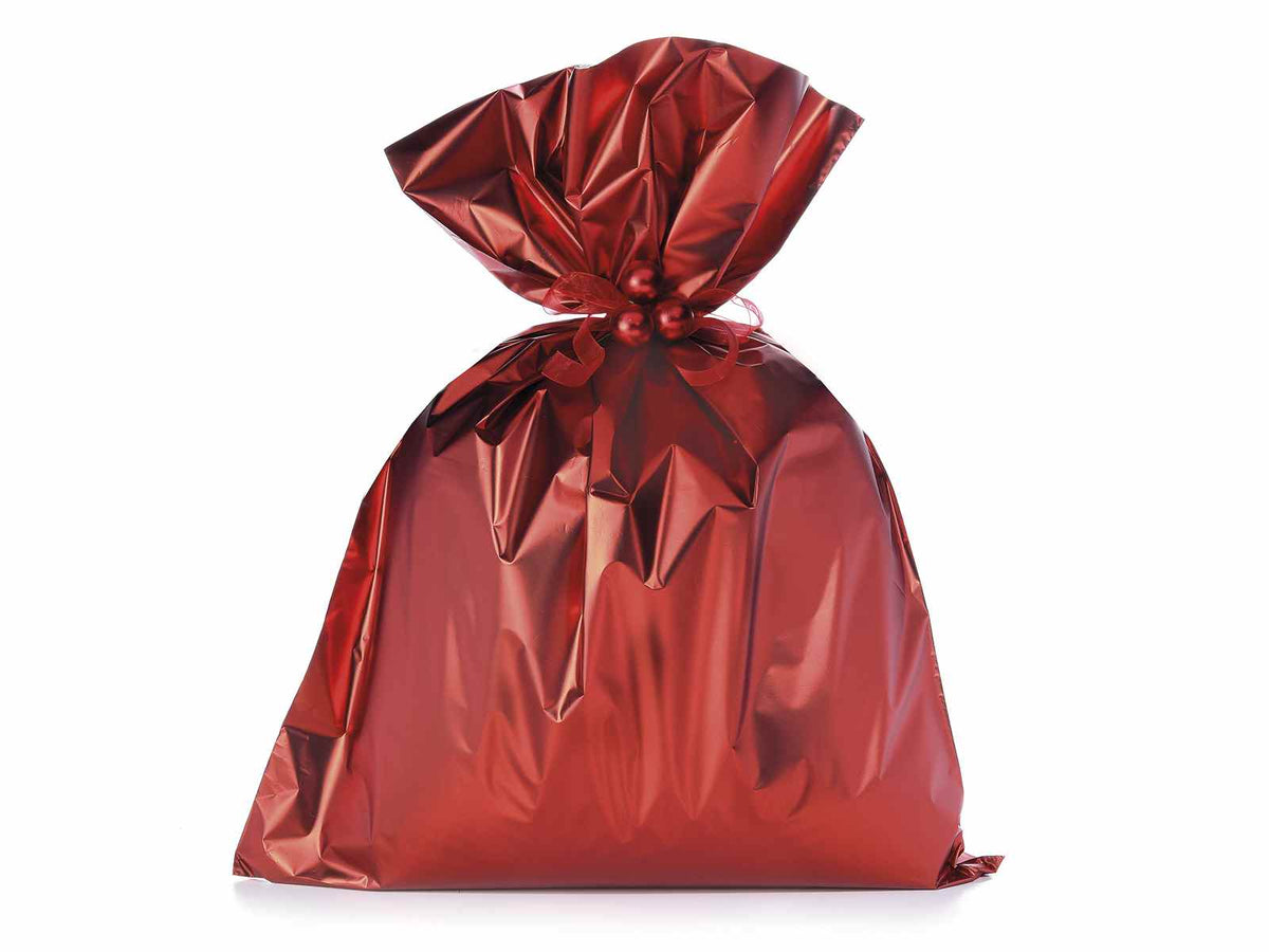 Busta a sacchetto regalo metallizzata rosso opaco. Ideale per confezioni, set da 50 pezzi, cm 45 x 60 H