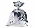Busta a sacchetto regalo metallizzata argento lucido. Ideale per confezioni, set da 50 pezzi, cm 45 x 60 H